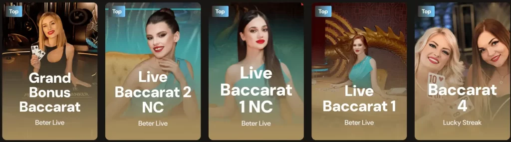 Selection of Live Baccarat Games at Lucky Ones