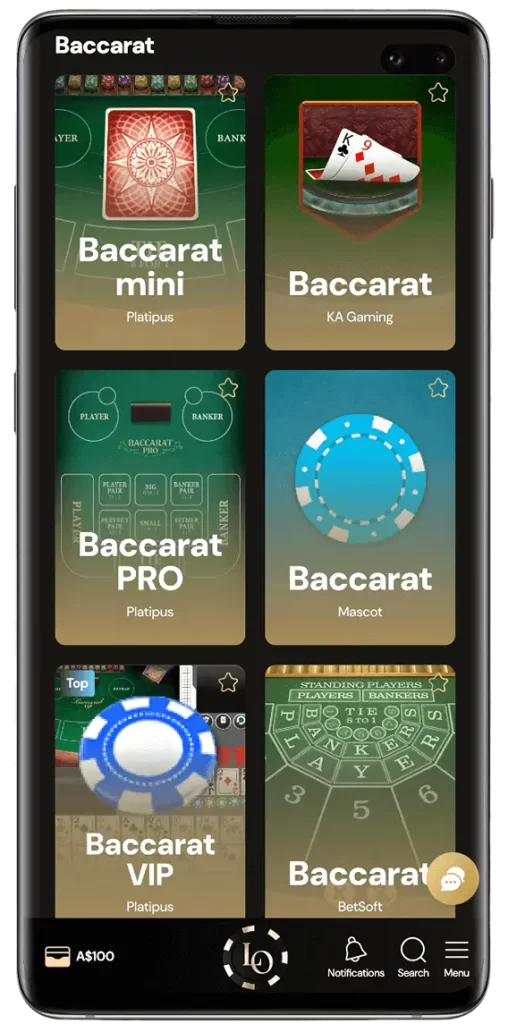 Mobile app for Baccarat Playing